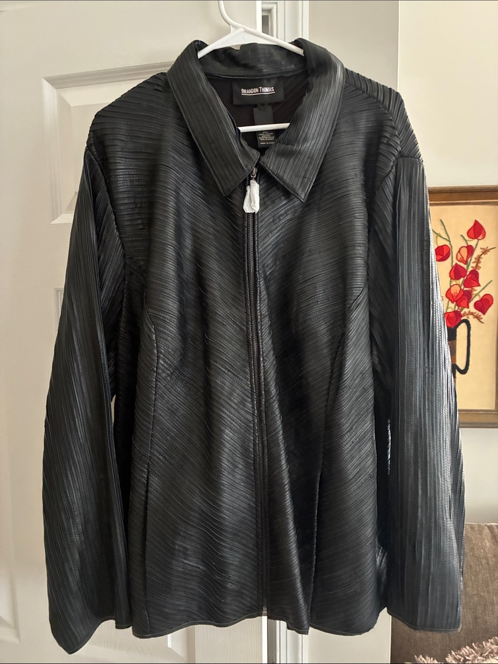 Vintage Plus Size 26/28 Brandon Thomas Black Pleated Leather Jacket